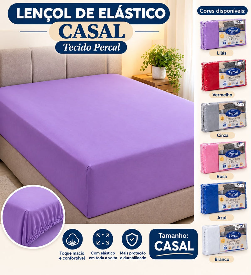 LENÇOL DE ELÁSTICO CASAL PERCAL